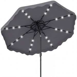 9 FT Solar LED Patio Umbrella Push-Button Tilt and Crank 24 LED Lights and 8 Ribs-Gray