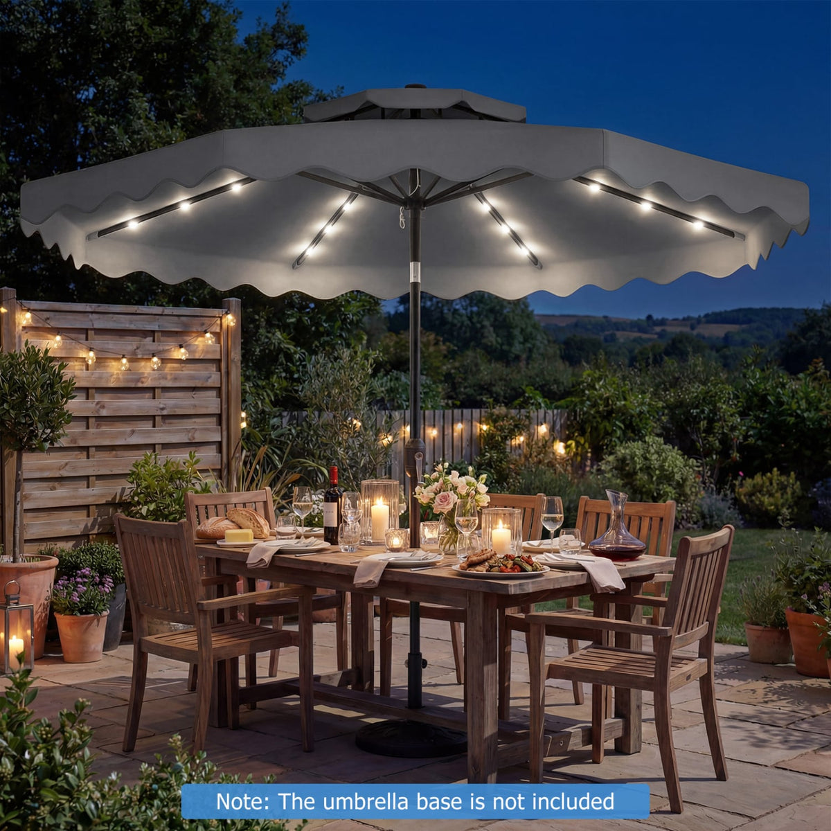 9 FT Solar LED Patio Umbrella Push-Button Tilt and Crank 24 LED Lights and 8 Ribs-Gray view 2
