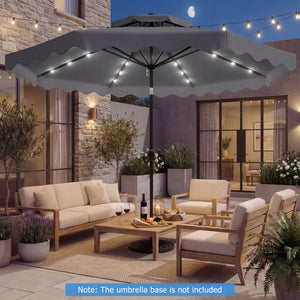 9 FT Solar LED Patio Umbrella Push-Button Tilt and Crank 24 LED Lights and 8 Ribs-Gray view 3