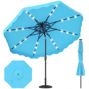 9 FT Solar LED Patio Umbrella Push-Button Tilt and Crank 24 LED Lights and 8 Ribs-Turquoise view 4