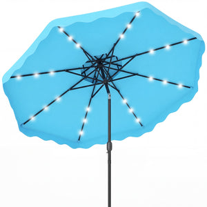 9 FT Solar LED Patio Umbrella Push-Button Tilt and Crank 24 LED Lights and 8 Ribs-Turquoise