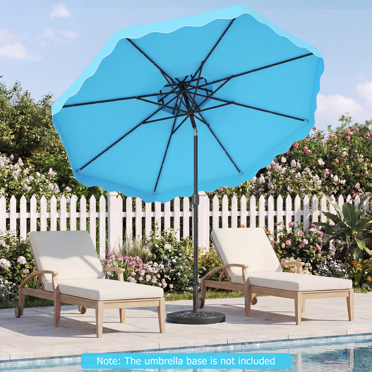 9 FT Solar LED Patio Umbrella Push-Button Tilt and Crank 24 LED Lights and 8 Ribs-Turquoise view 2
