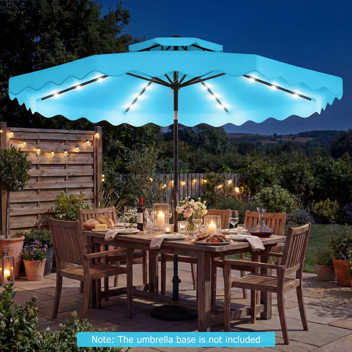 9 FT Solar LED Patio Umbrella Push-Button Tilt and Crank 24 LED Lights and 8 Ribs-Turquoise view 3