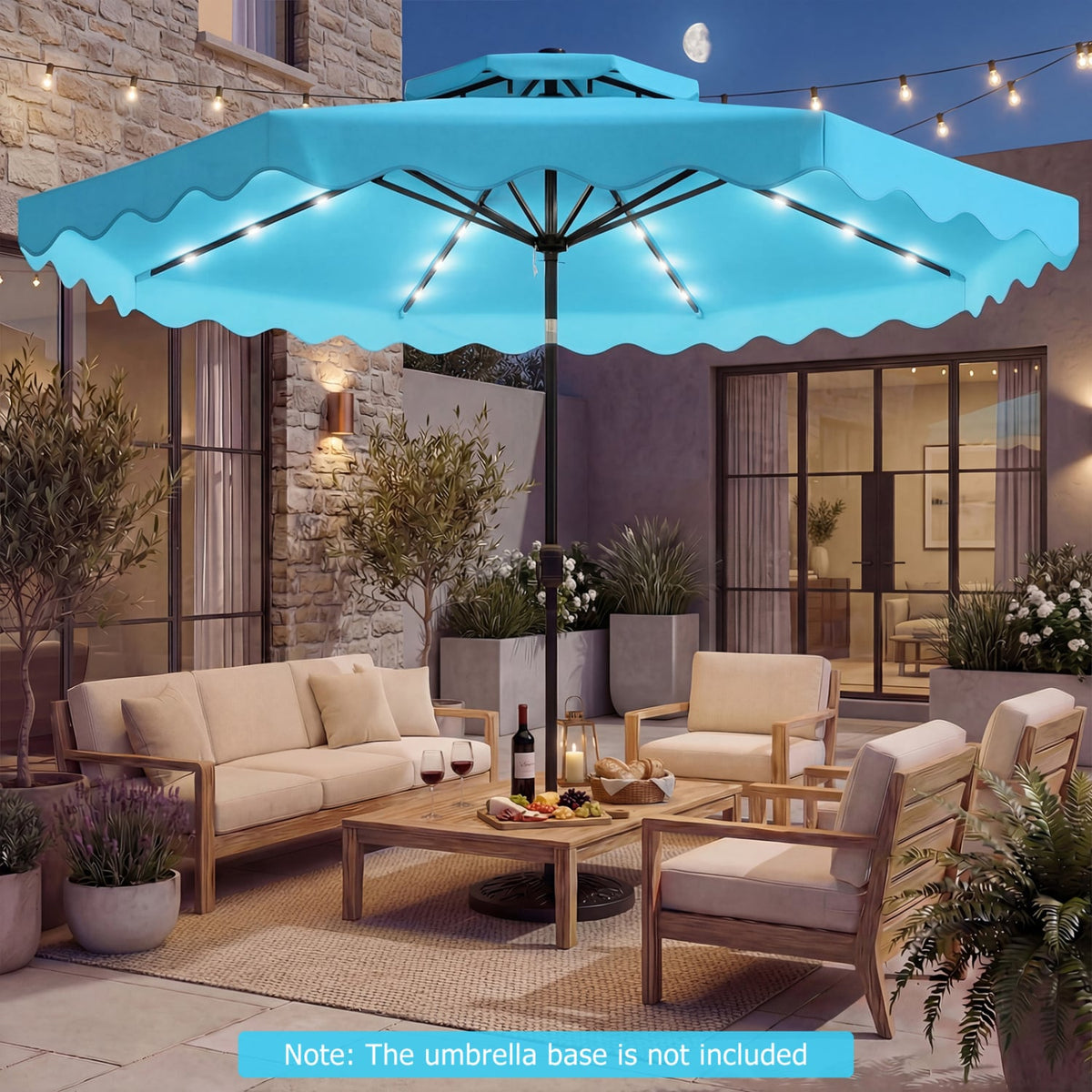 9 FT Solar LED Patio Umbrella Push-Button Tilt and Crank 24 LED Lights and 8 Ribs-Turquoise view 6