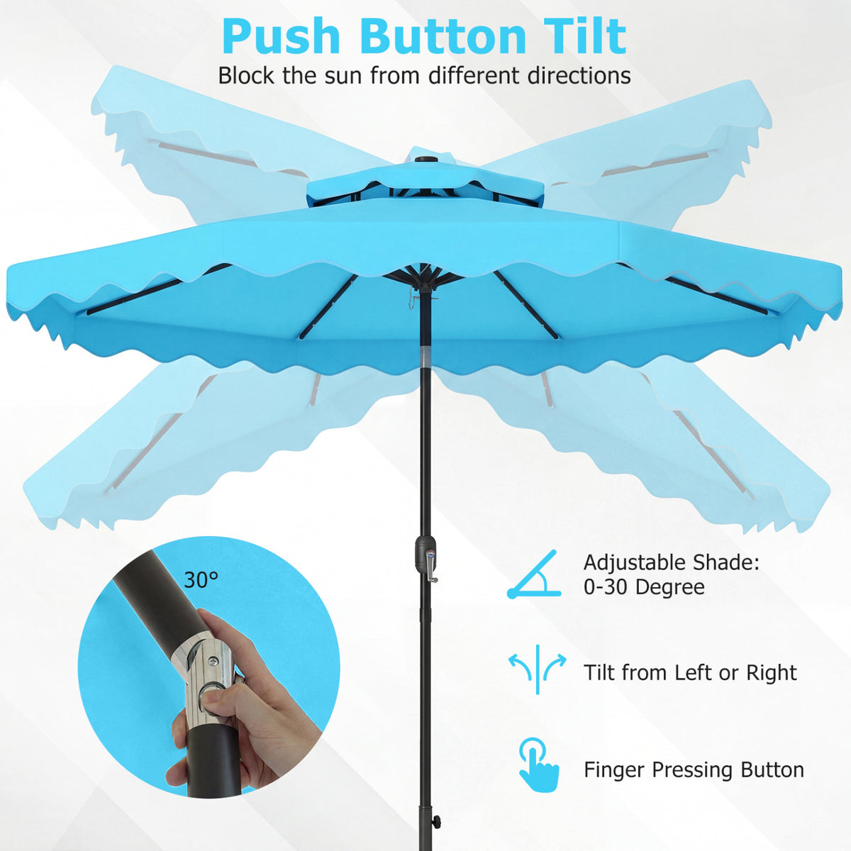 9 FT Solar LED Patio Umbrella Push-Button Tilt and Crank 24 LED Lights and 8 Ribs-Turquoise view 8