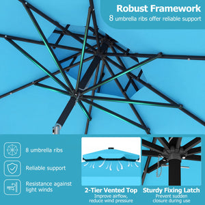 9 FT Solar LED Patio Umbrella Push-Button Tilt and Crank 24 LED Lights and 8 Ribs-Turquoise view 9