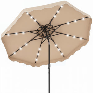 9 FT Solar LED Patio Umbrella Push-Button Tilt and Crank 24 LED Lights and 8 Ribs-Beige view 4