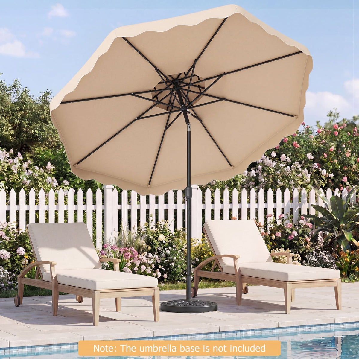 9 FT Solar LED Patio Umbrella Push-Button Tilt and Crank 24 LED Lights and 8 Ribs-Beige view 2