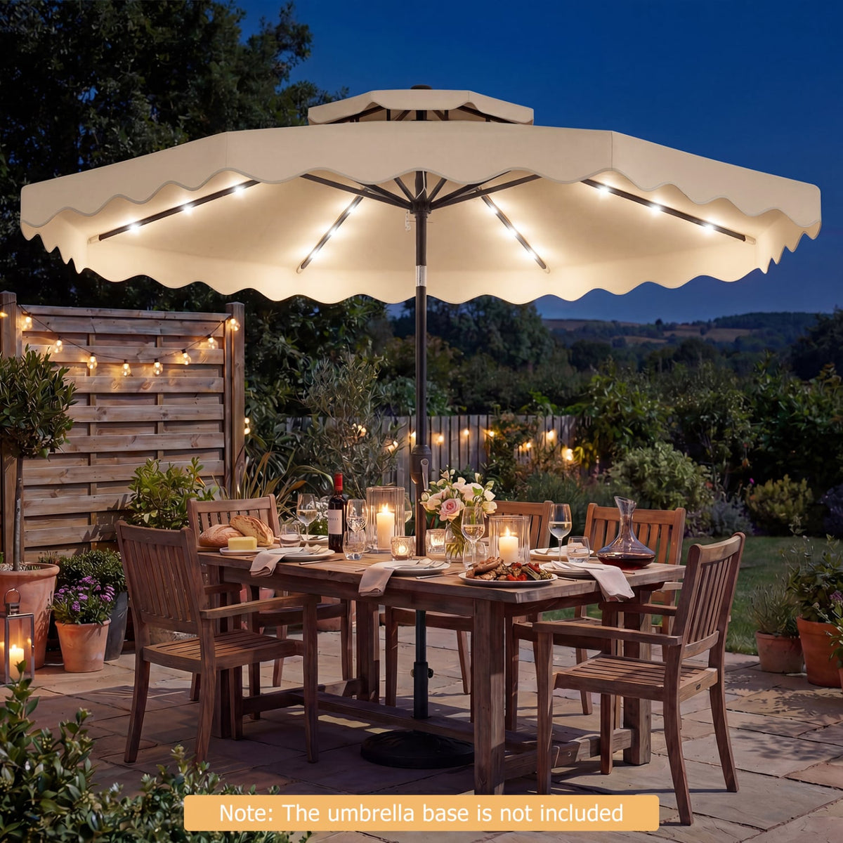 9 FT Solar LED Patio Umbrella Push-Button Tilt and Crank 24 LED Lights and 8 Ribs-Beige view 3