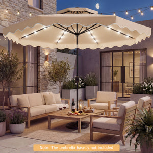 9 FT Solar LED Patio Umbrella Push-Button Tilt and Crank 24 LED Lights and 8 Ribs-Beige view 6