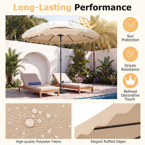 9 FT Solar LED Patio Umbrella Push-Button Tilt and Crank 24 LED Lights and 8 Ribs-Beige view 7
