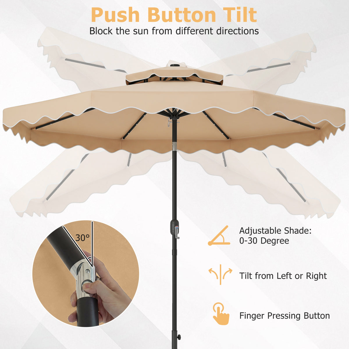 9 FT Solar LED Patio Umbrella Push-Button Tilt and Crank 24 LED Lights and 8 Ribs-Beige view 8