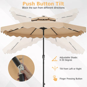 9 FT Solar LED Patio Umbrella Push-Button Tilt and Crank 24 LED Lights and 8 Ribs-Beige view 8