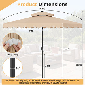 9 FT Solar LED Patio Umbrella Push-Button Tilt and Crank 24 LED Lights and 8 Ribs-Beige view 5