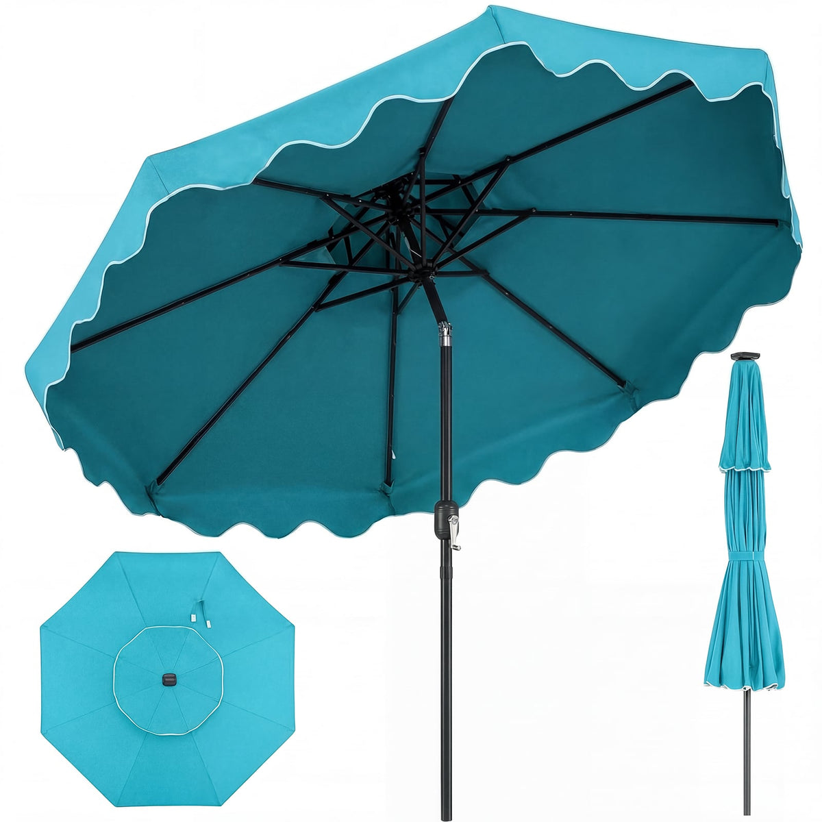 9 Feet Patio Umbrella with Push Button Tilt and Crank-Turquoise