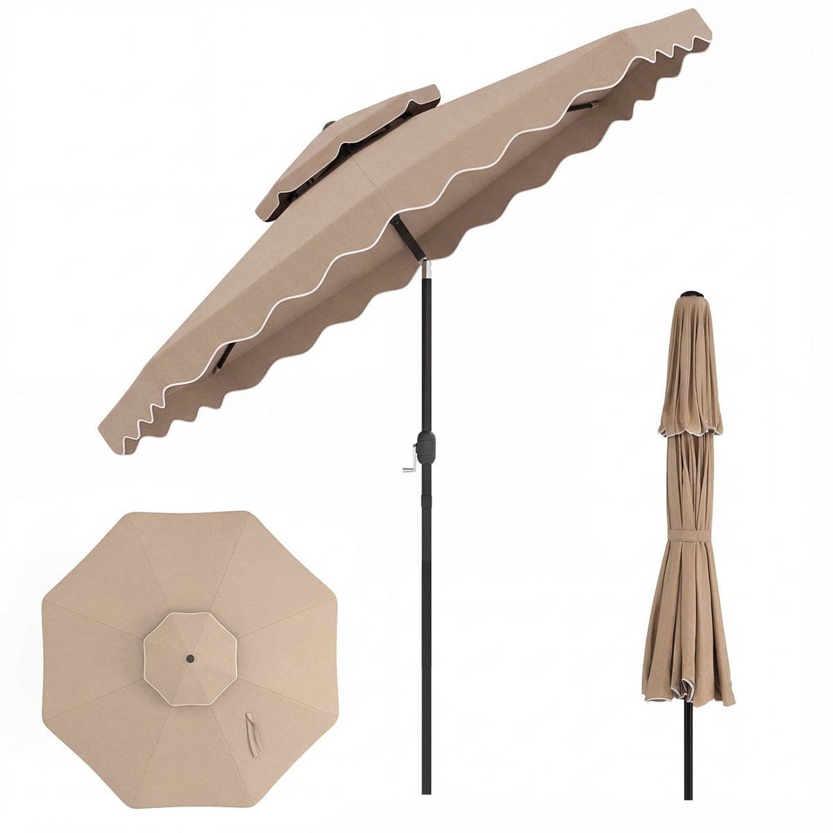 9 Feet Patio Umbrella with Push Button Tilt and Crank-Coffee view 5