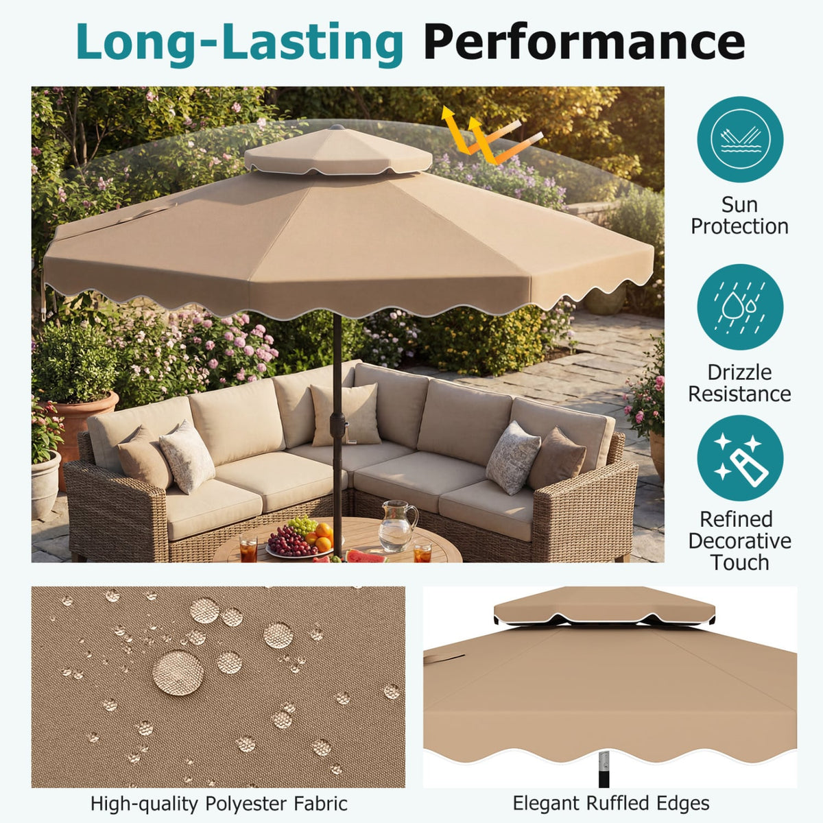 9 Feet Patio Umbrella with Push Button Tilt and Crank-Coffee view 8