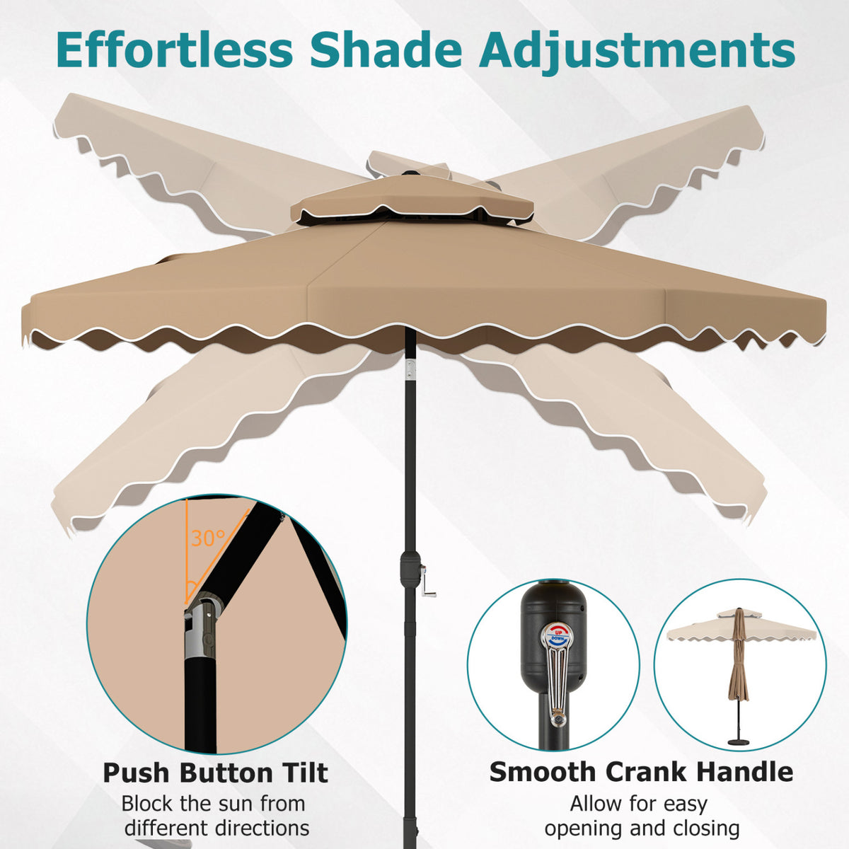 9 Feet Patio Umbrella with Push Button Tilt and Crank-Coffee view 9