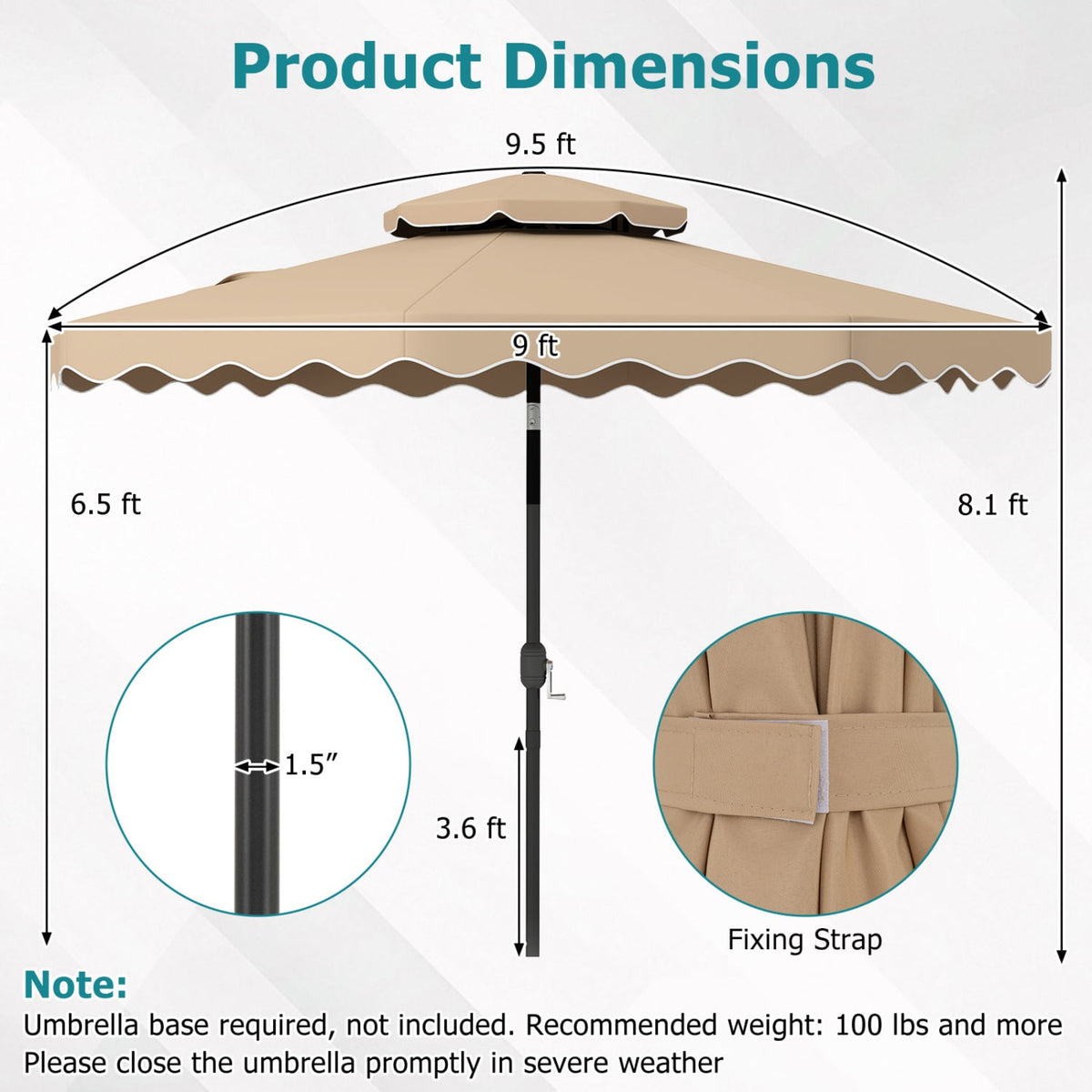 9 Feet Patio Umbrella with Push Button Tilt and Crank-Coffee view 4