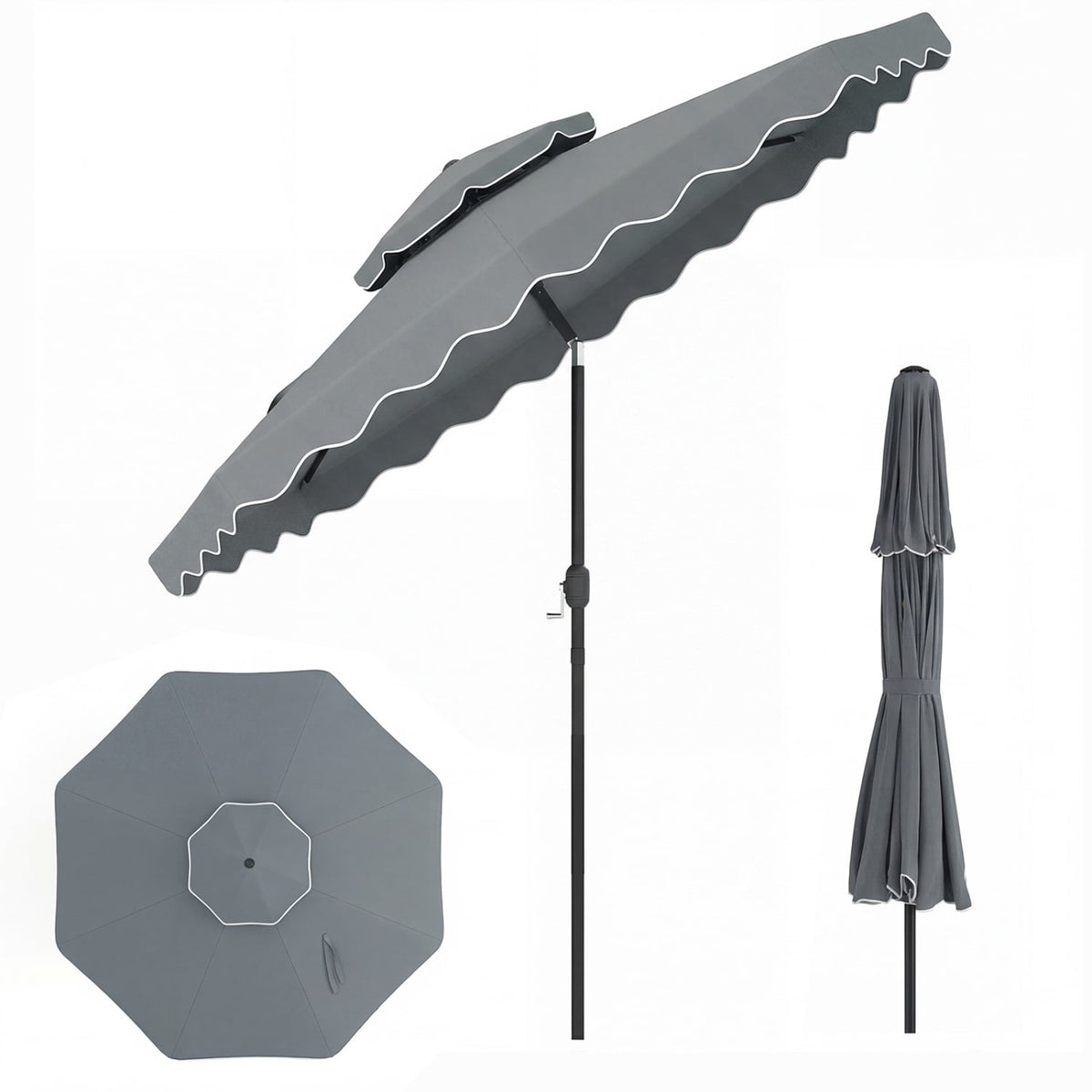 9 Feet Patio Umbrella with Push Button Tilt and Crank-Gray view 4