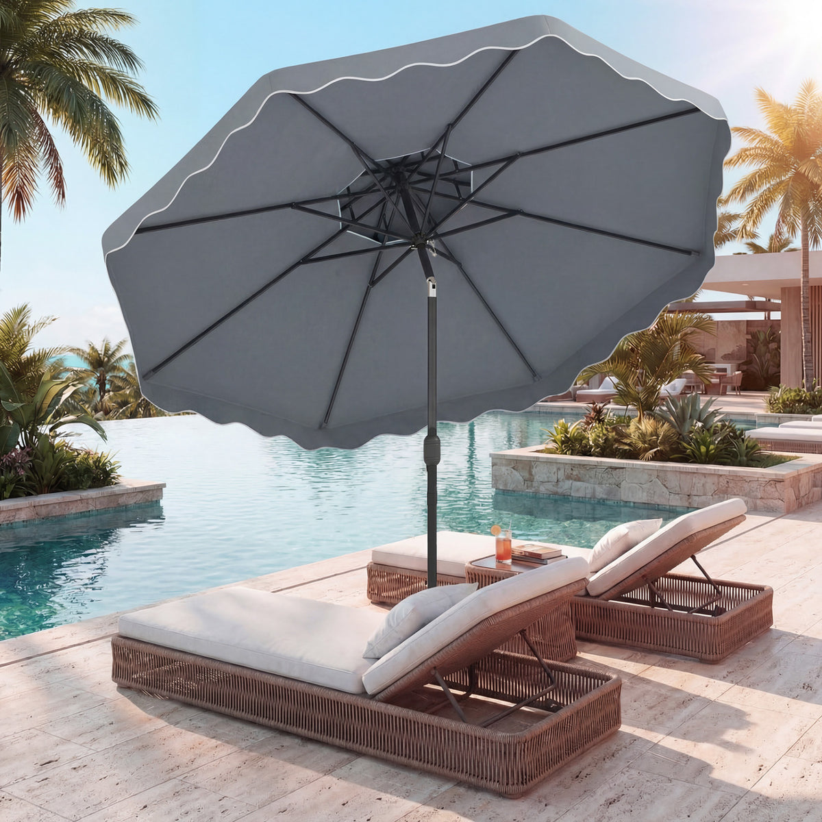 9 Feet Patio Umbrella with Push Button Tilt and Crank-Gray view 2