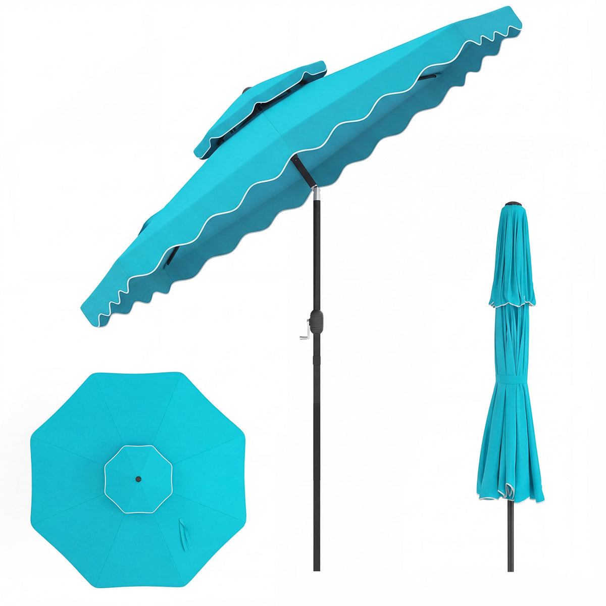 9 Feet Patio Umbrella with Push Button Tilt and Crank-Turquoise view 4