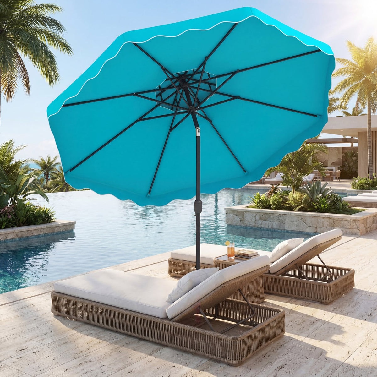 9 Feet Patio Umbrella with Push Button Tilt and Crank-Turquoise view 2