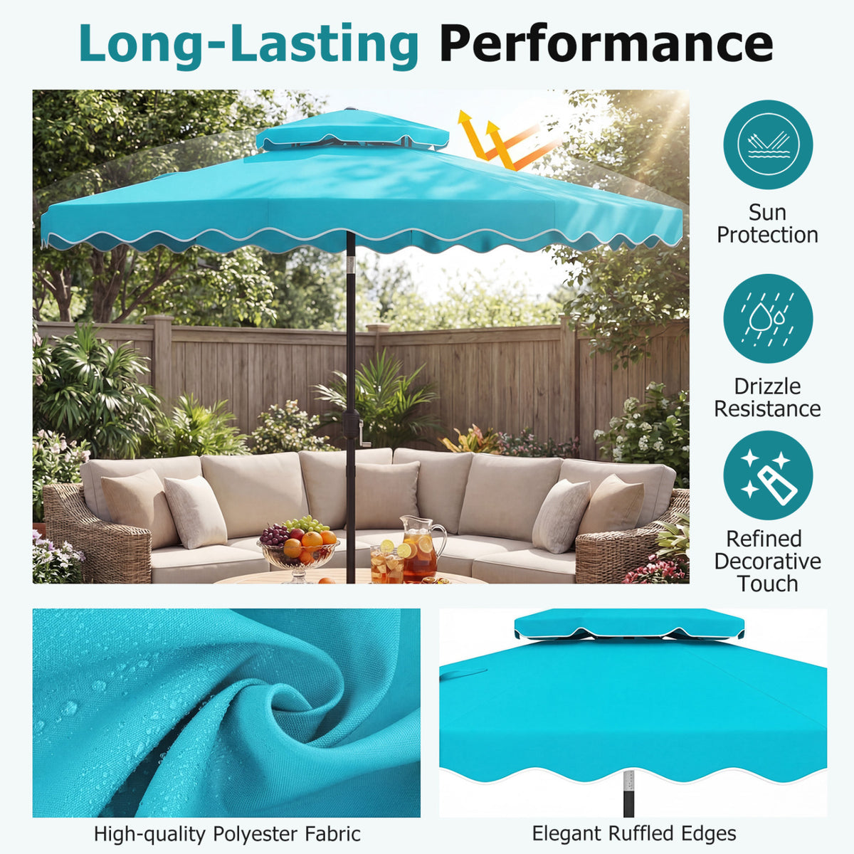 9 Feet Patio Umbrella with Push Button Tilt and Crank-Turquoise view 8
