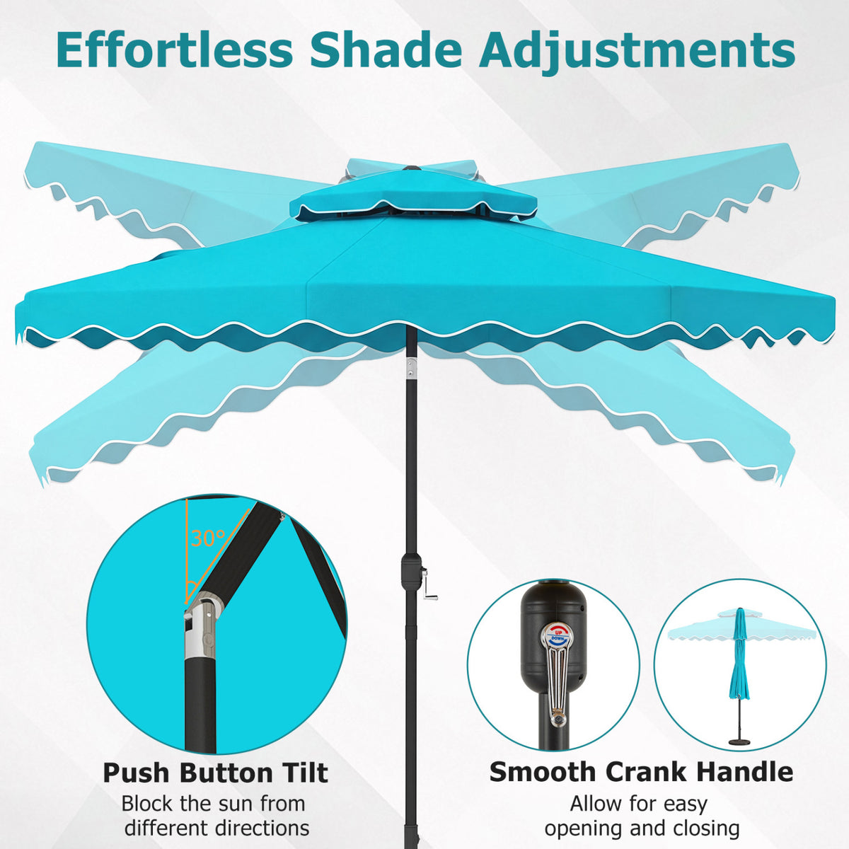 9 Feet Patio Umbrella with Push Button Tilt and Crank-Turquoise view 9