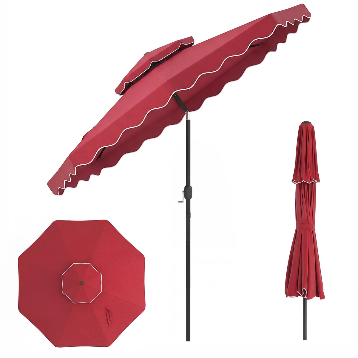 9 Feet Patio Umbrella with Push Button Tilt and Crank-Wine view 6