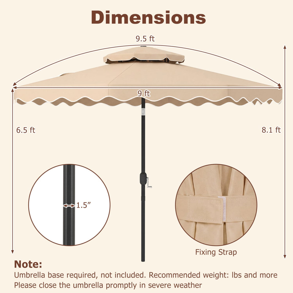 9 Feet Patio Umbrella with Push Button Tilt and Crank-Beige view 5