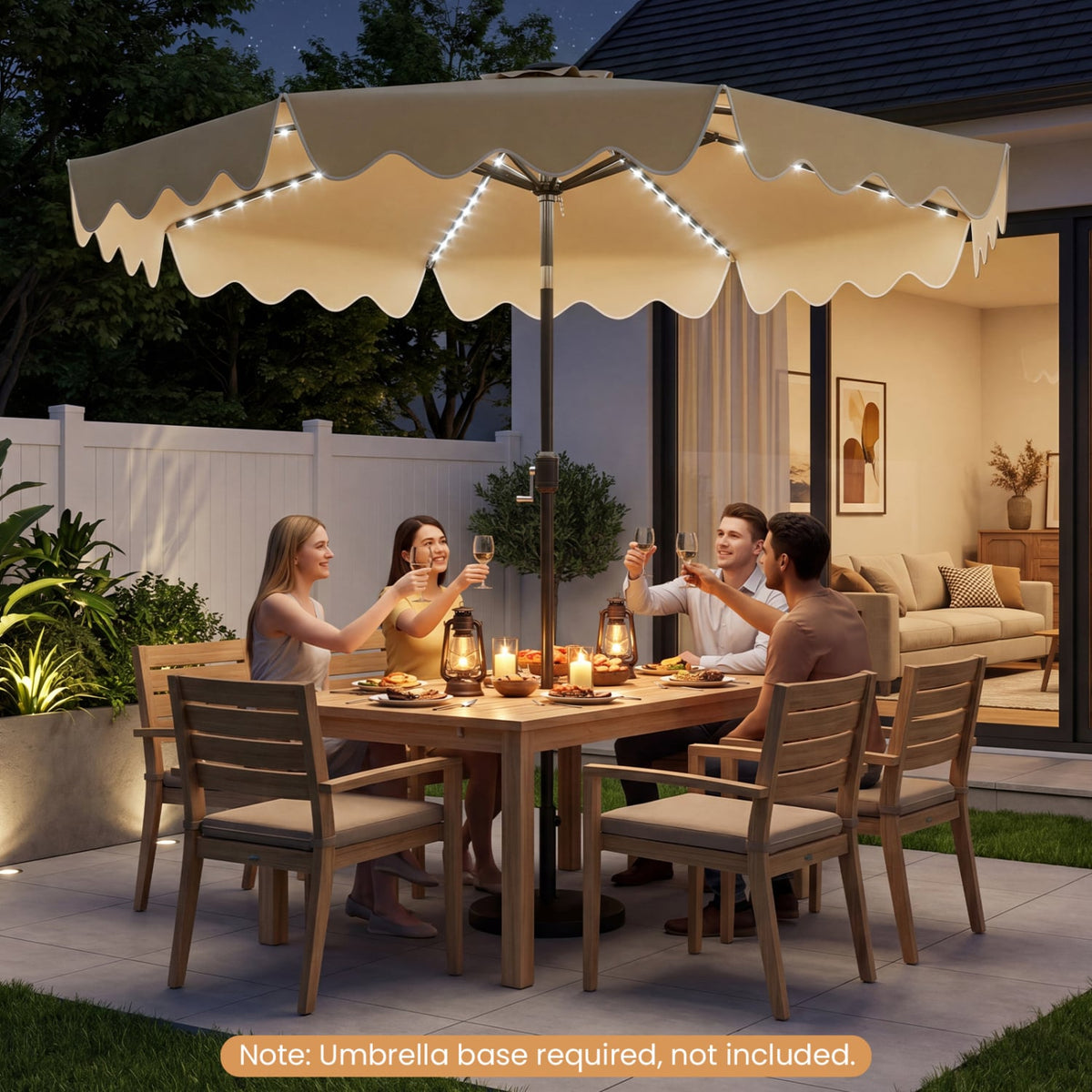 9 Feet Solar Patio Umbrella with Color-Changing LED Lights-Beige view 3
