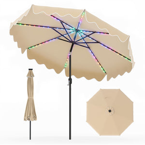 9 Feet Solar Patio Umbrella with Color-Changing LED Lights-Beige
