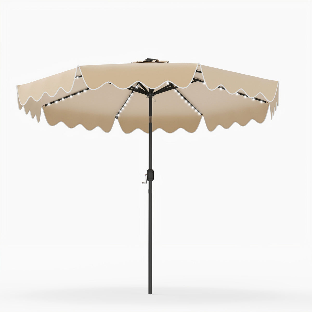 9 Feet Solar Patio Umbrella with Color-Changing LED Lights-Beige view 4