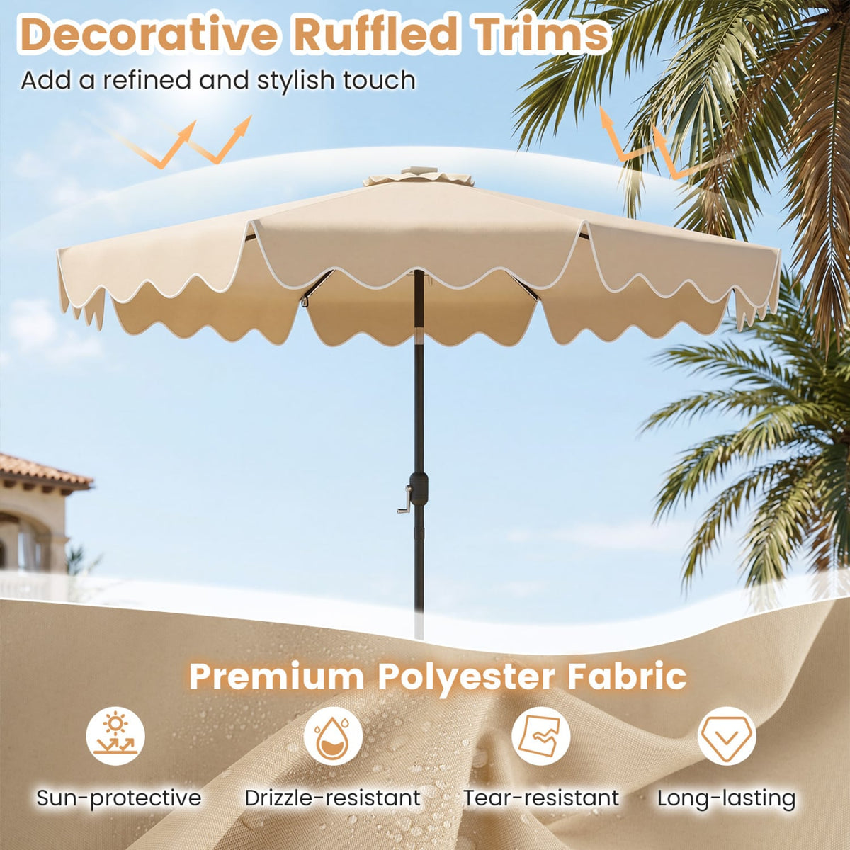 9 Feet Solar Patio Umbrella with Color-Changing LED Lights-Beige view 6