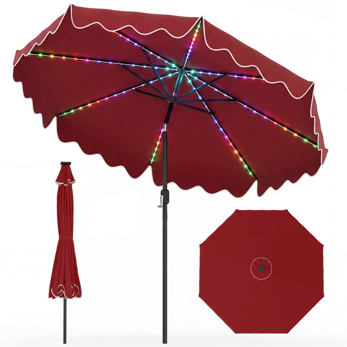 9 Feet Solar Patio Umbrella with Color-Changing LED Lights-Wine