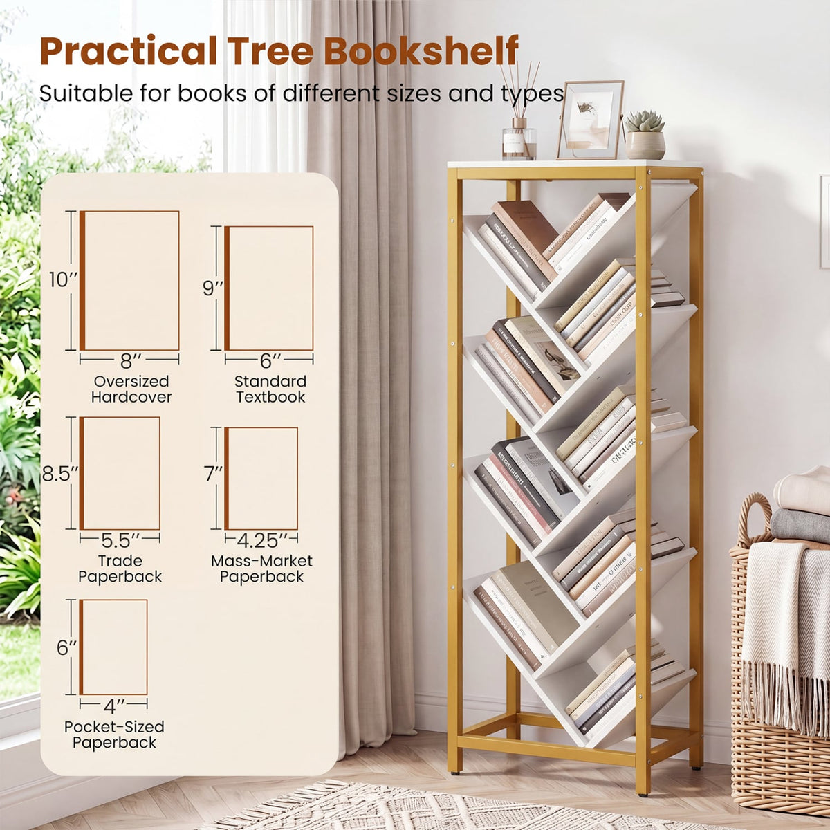 9-Tier Freestanding Bookcase for Hardcover Books-White view 7