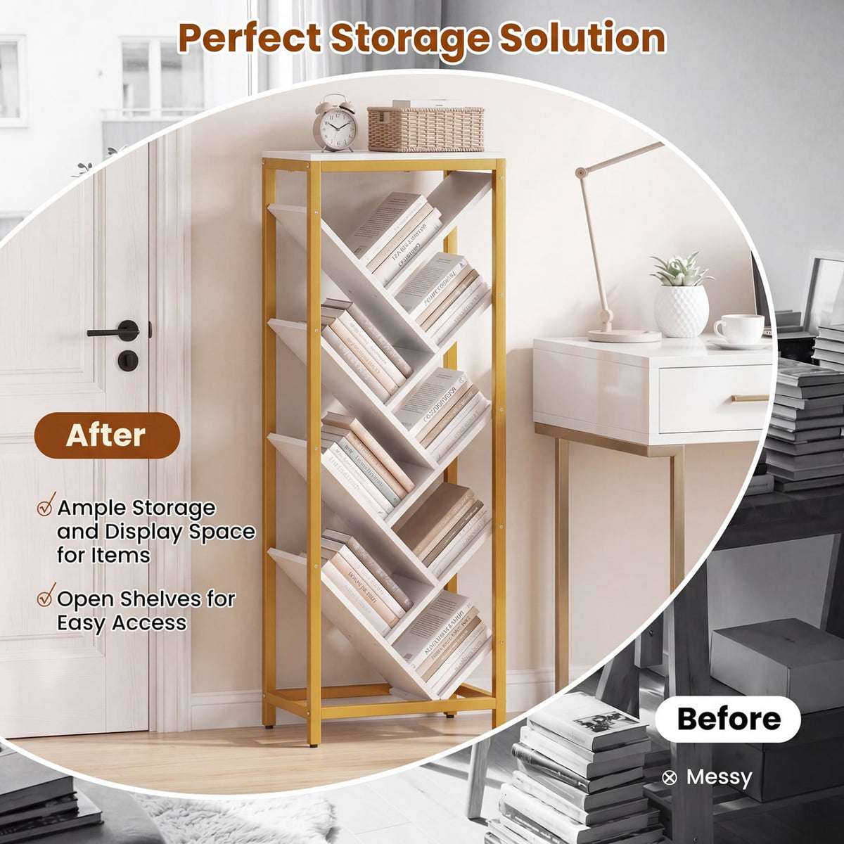 9-Tier Freestanding Bookcase for Hardcover Books-White view 9