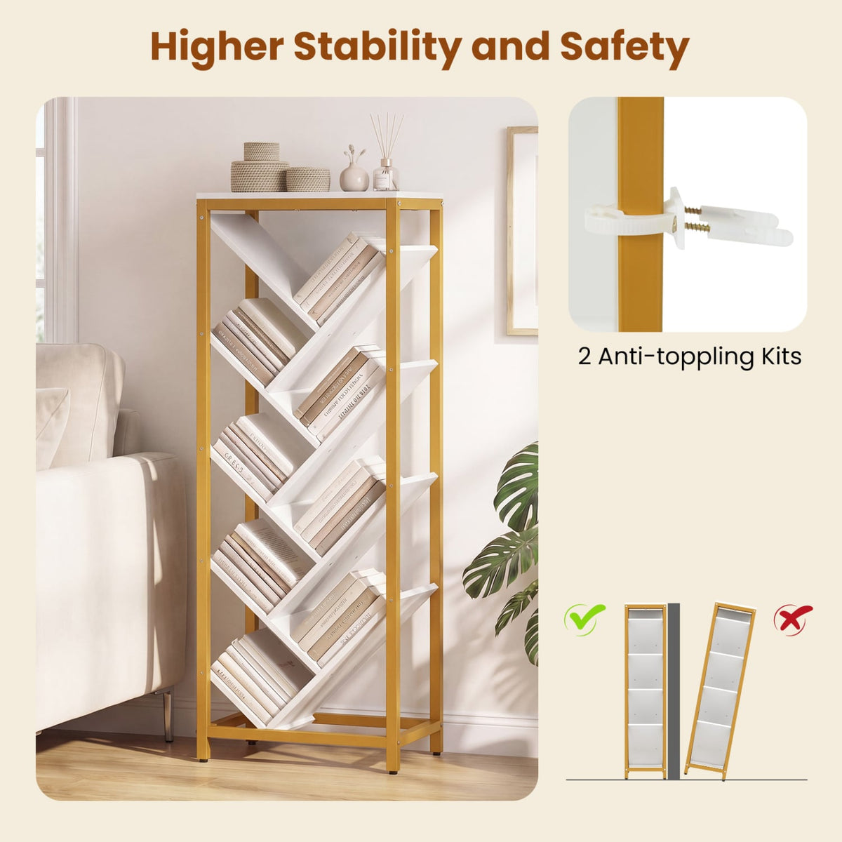 9-Tier Freestanding Bookcase for Hardcover Books-White view 8