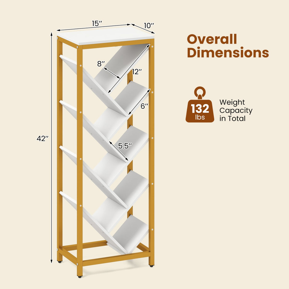 9-Tier Freestanding Bookcase for Hardcover Books-White view 5
