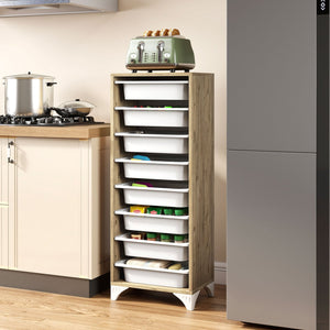 9-Tier Fruit and Vegetable Storage Rack Freestanding Wooden Pantry Organizer Cabinet view 6