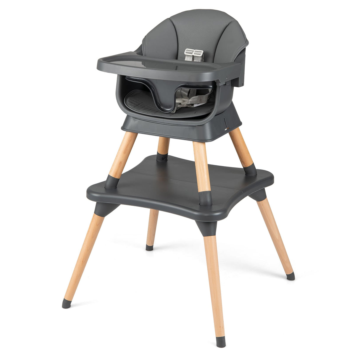 9-in-1 Convertible High Chair with Solid Wood Legs for Babies and Toddlers-Gray view 4