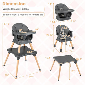 9-in-1 Convertible High Chair with Solid Wood Legs for Babies and Toddlers-Gray view 5