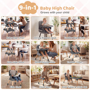 9-in-1 Convertible High Chair with Solid Wood Legs for Babies and Toddlers-Gray view 6