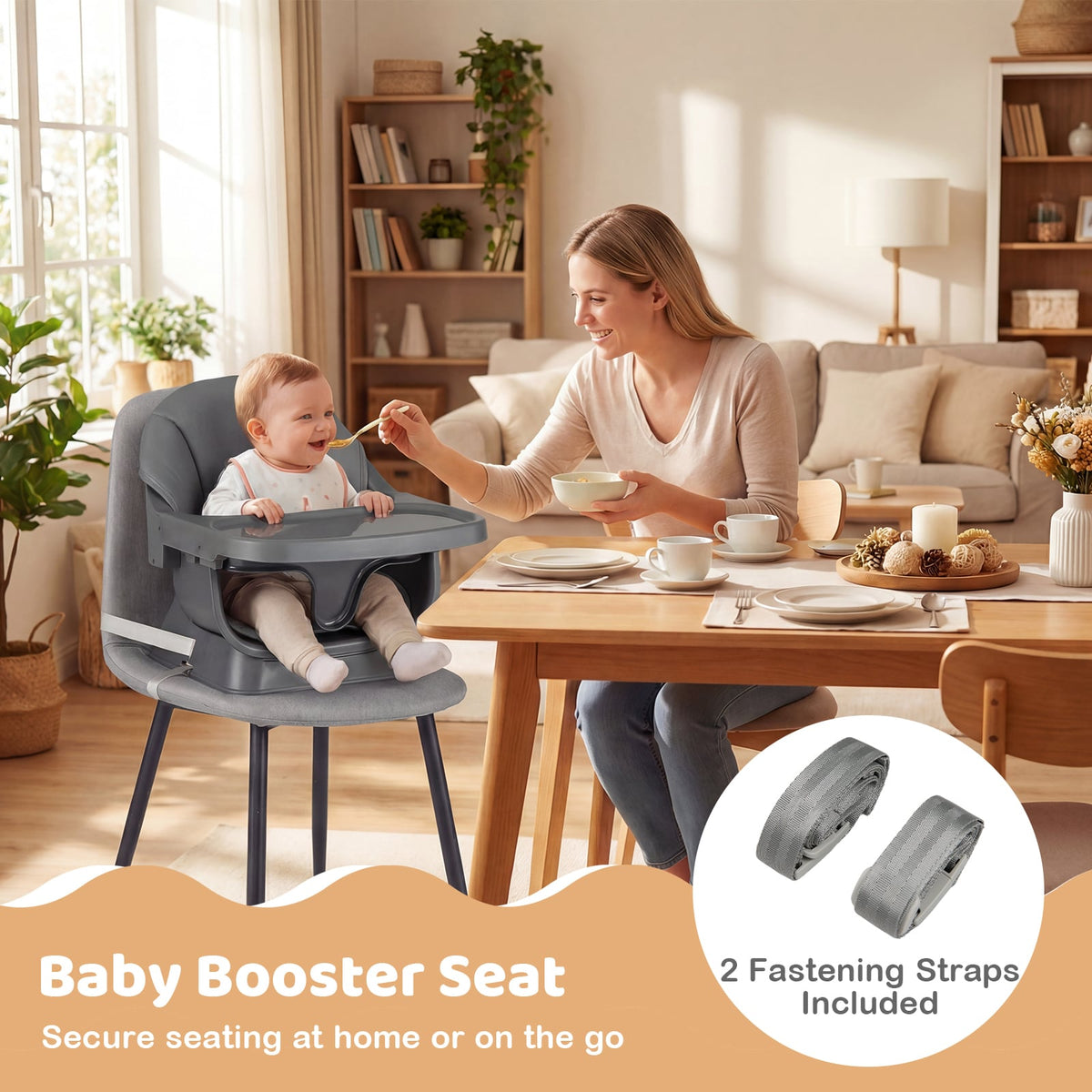 9-in-1 Convertible High Chair with Solid Wood Legs for Babies and Toddlers-Gray view 7