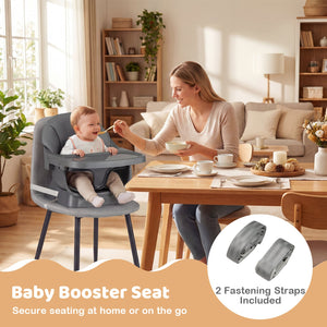 9-in-1 Convertible High Chair with Solid Wood Legs for Babies and Toddlers-Gray view 7