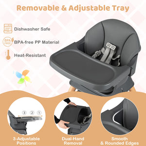 9-in-1 Convertible High Chair with Solid Wood Legs for Babies and Toddlers-Gray view 8
