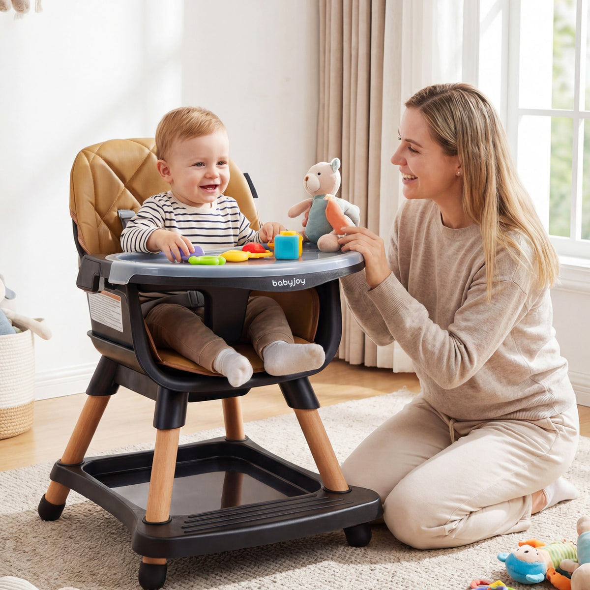 9-in-1 Convertible High Chair for Babies and Toddlers with Seat Cushion-Black view 2