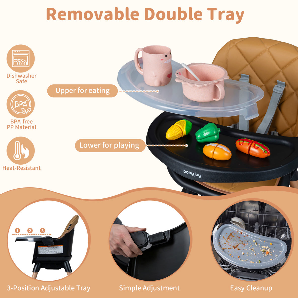 9-in-1 Convertible High Chair for Babies and Toddlers with Seat Cushion-Black view 7