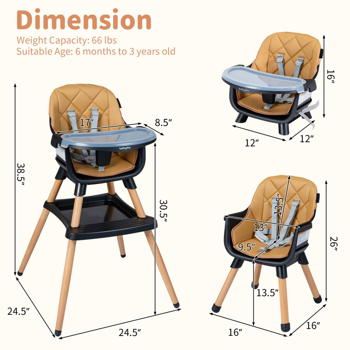 9-in-1 Convertible High Chair for Babies and Toddlers with Seat Cushion-Black view 5